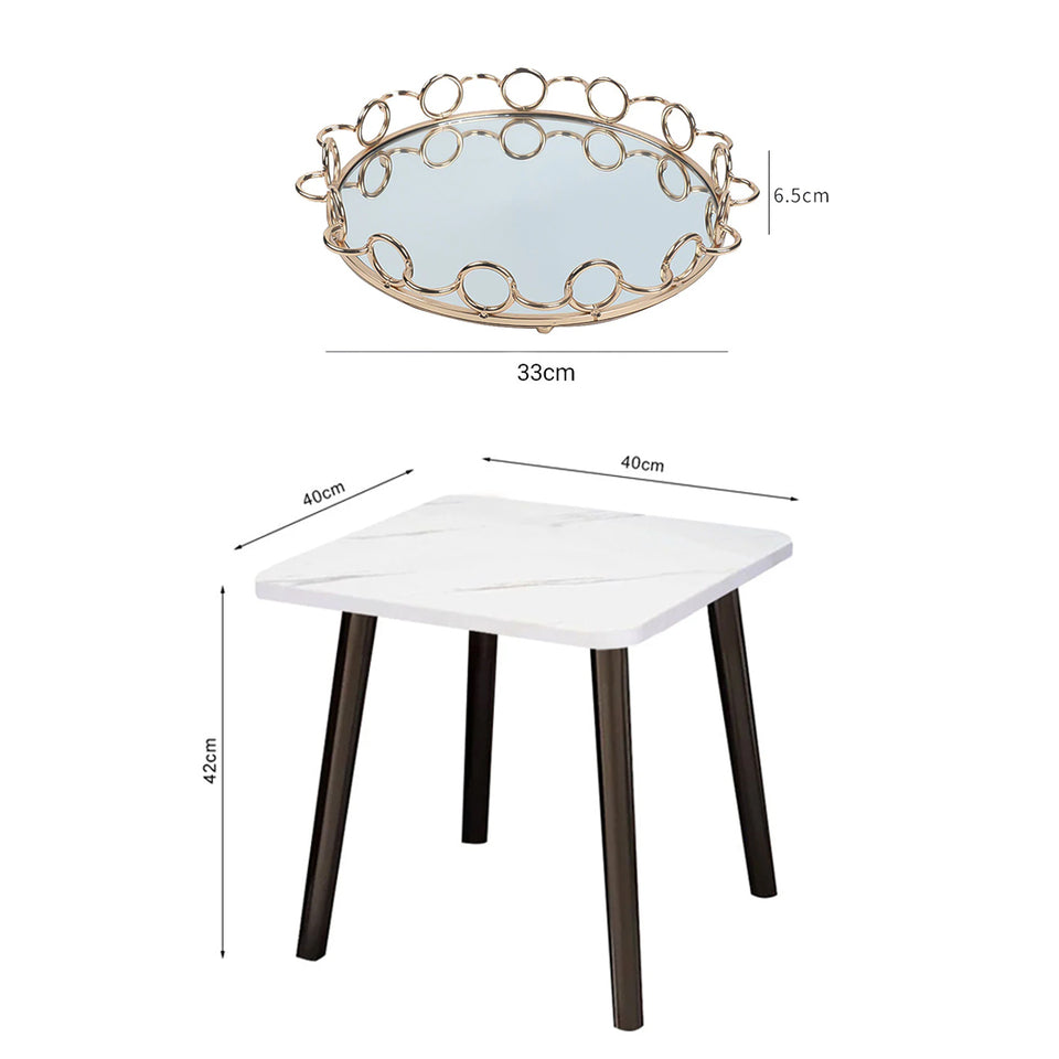 SOGA Home & Living Bundle – White Ceramic Table & Bronze Round Mirror Tray Organizer