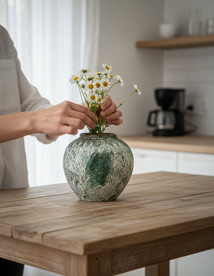 SOGA 21x22cm Green Small Ceramic Flower Vase Elegant Living Room Home Decor