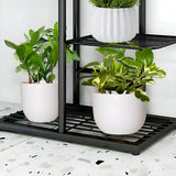 SOGA 2X 7 Tier 8 Pots Black Metal Plant Stand Flowerpot Display Shelf Rack Indoor Home Office Decor