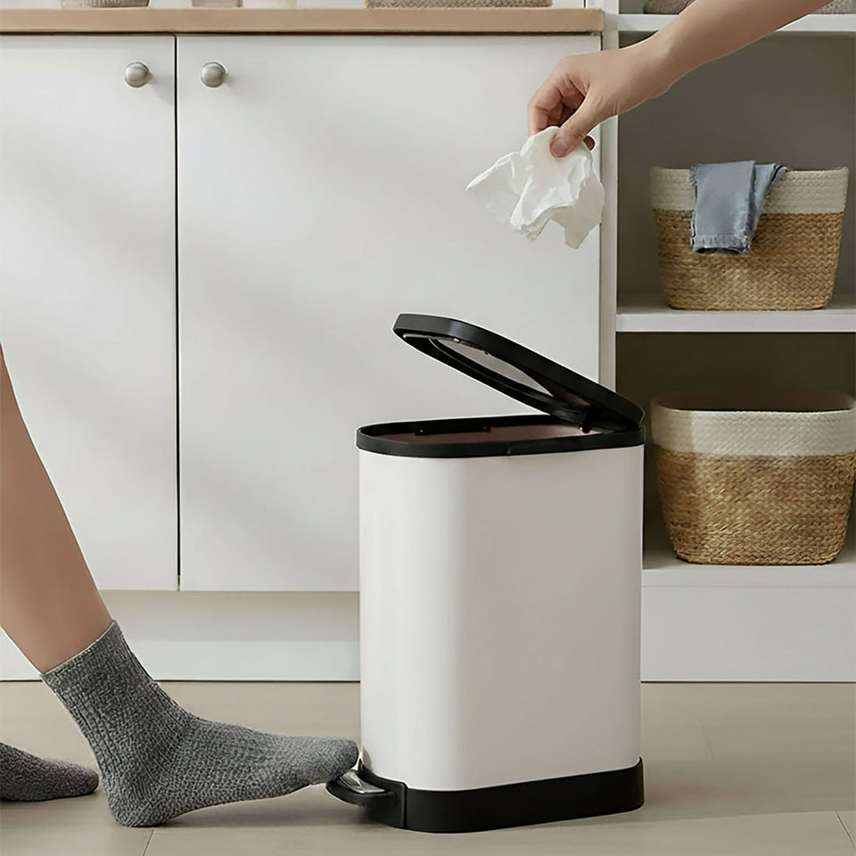 SOGA 2X Foot Pedal Stainless Steel U Shape Trash Bin White 10L