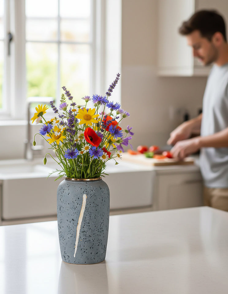 SOGA 30x19cm Grey Medium Ceramic Flower Vase Elegant Living Room Home Decor