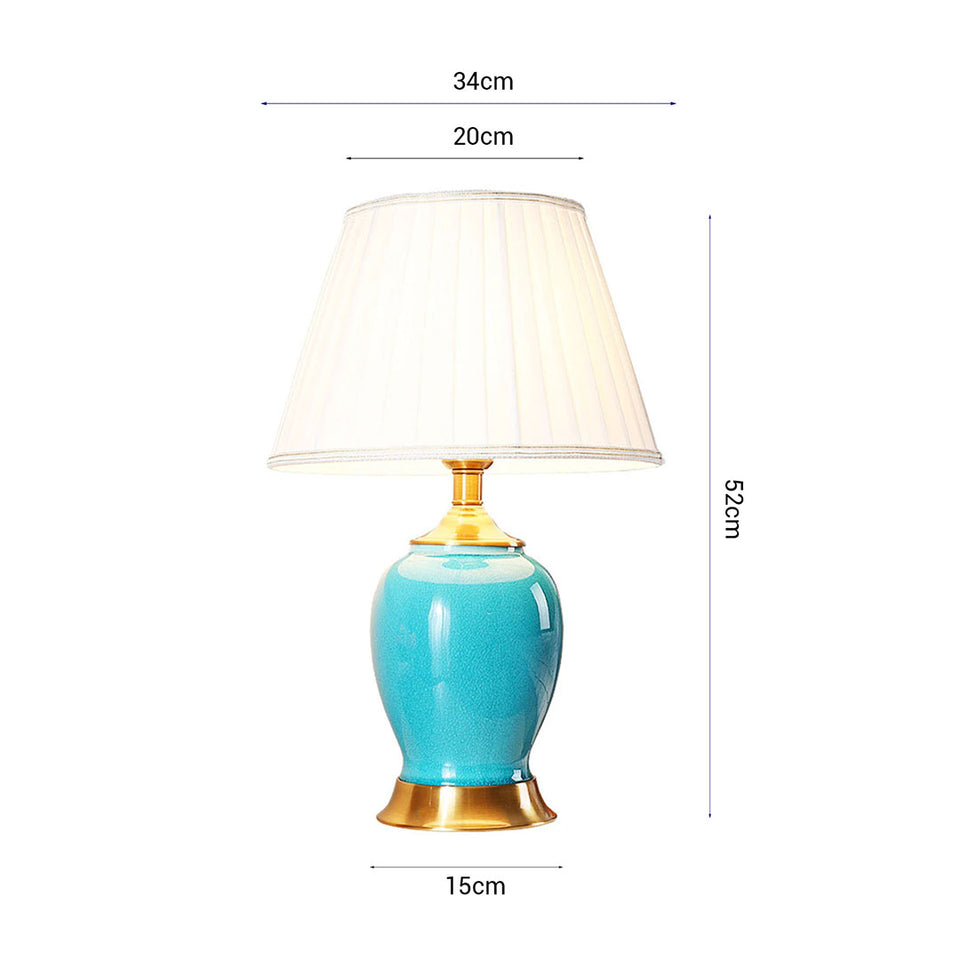 SOGA 2X Ceramic Oval Table Lamp with Gold Metal Base Desk Lamp Blue