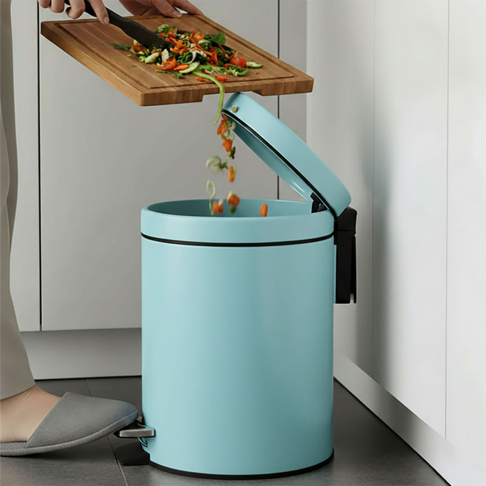 SOGA 7L Modern Foot Pedal Trash Bin Waste Kitchen Bathroom Stainless Steel Round Blue