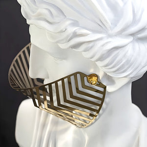 SOGA 45cm White Classical Bust Sculpture Resin with Gold Striped Mask for Modern Home Decor