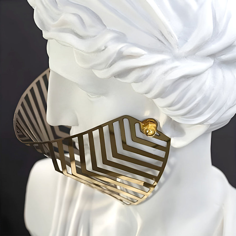 SOGA 45cm White Classical Bust Sculpture Resin with Gold Striped Mask for Modern Home Decor