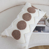 SOGA Boho Tufted Cushion 30x50cm Tassel White Brown Circle Decorative Throw Pillow