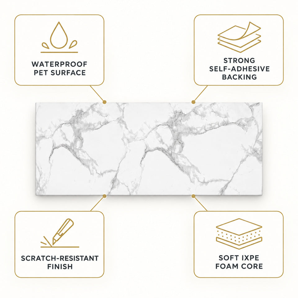 SOGA Peel & Stick Floor and Wall Tiles 30 x 60cm 10 Pack White Grey Faux Marble