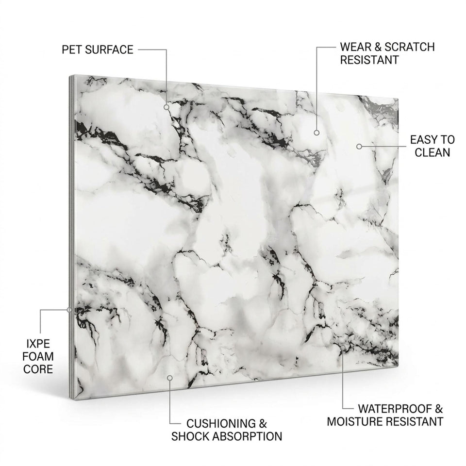 SOGA Peel & Stick Floor and Wall Tiles 30 x 60cm 10 Pack Black White Faux Marble