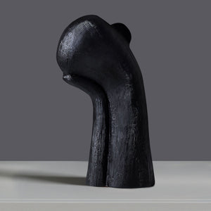 SOGA 38cm Black Minimalist Head Resin Sculpture with Hand at Side and Linear Texture for Home Decor