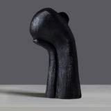 SOGA 38cm Black Minimalist Head Resin Sculpture with Hand at Side and Linear Texture for Home Decor