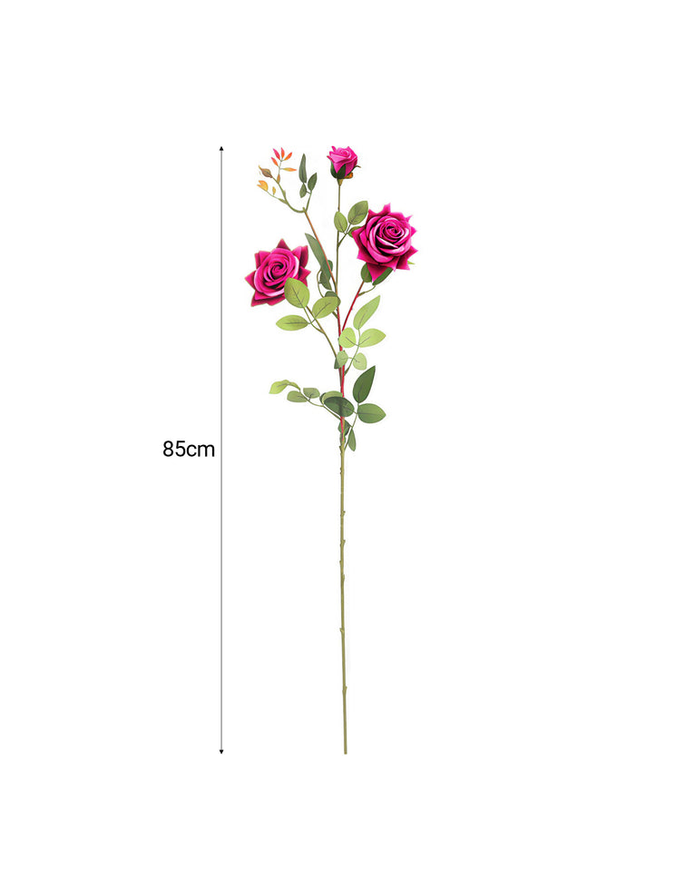 SOGA 67cm Green Glass Tall Floor Vase and 12pcs Dark Pink Artificial Fake Flower Set
