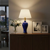 SOGA 4X Blue Ceramic Oval Table Lamp with Gold Metal Base