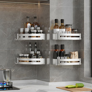 SOGA Silver Wall-Mounted Rectangular Bathroom Storage Organiser Space Saving Adhesive Shelf Rack with Hooks