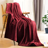 SOGA 2X Burgundy Throw Blanket Warm Cozy Striped Pattern Thin Flannel Coverlet Fleece Bed Sofa Comforter