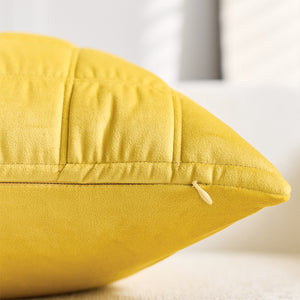 SOGA 2X 30cm Yellow Quilted Grid Pattern Decorative Throw Pillow
