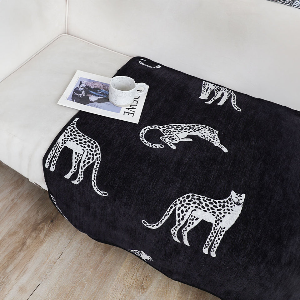 SOGA One-Seater Black Leopard Print 90x90cm Throw Blanket Sofa Cover