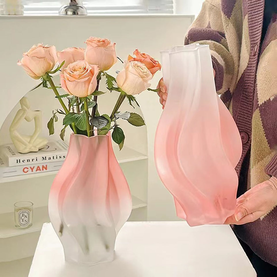 SOGA 24cm Pink Glass Vase Art Blown Hand Flower Tall Vintage Art Vases
