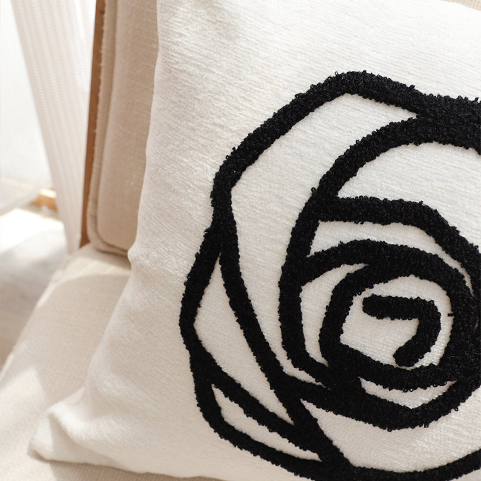 SOGA 2X Embroidered Cushion 45cm White Black Rose Flower Pattern Decorative Throw Pillow