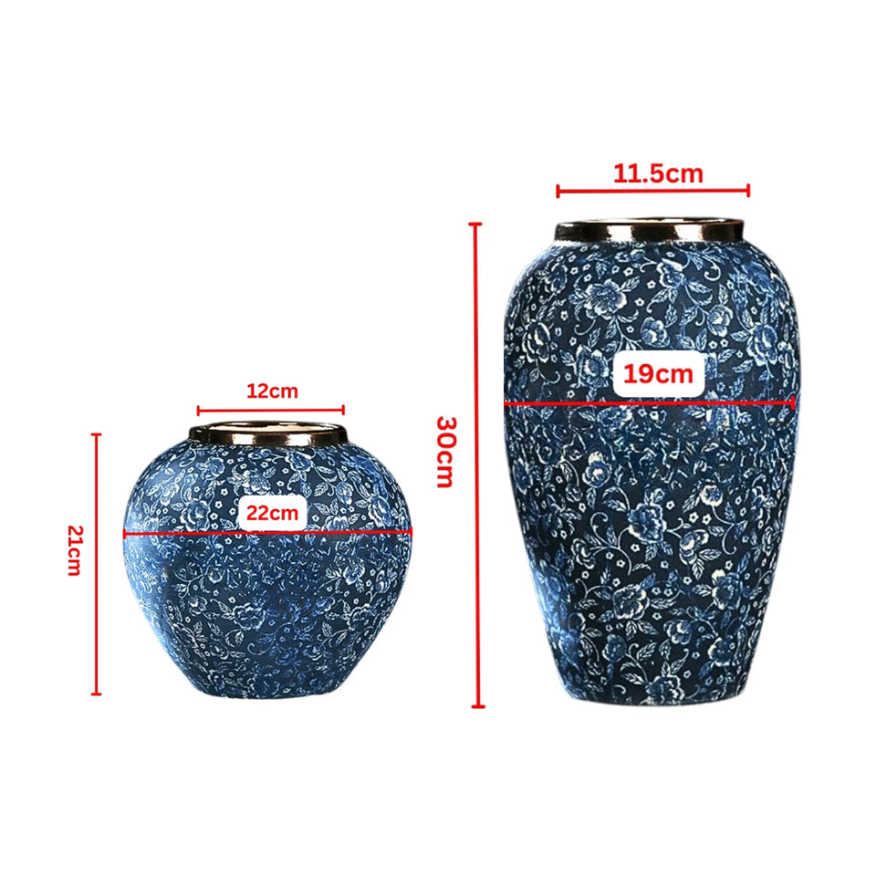 SOGA Home & Living Bundle – Blue with White Mini Floral Ceramic Vases for Elegant Home Decor