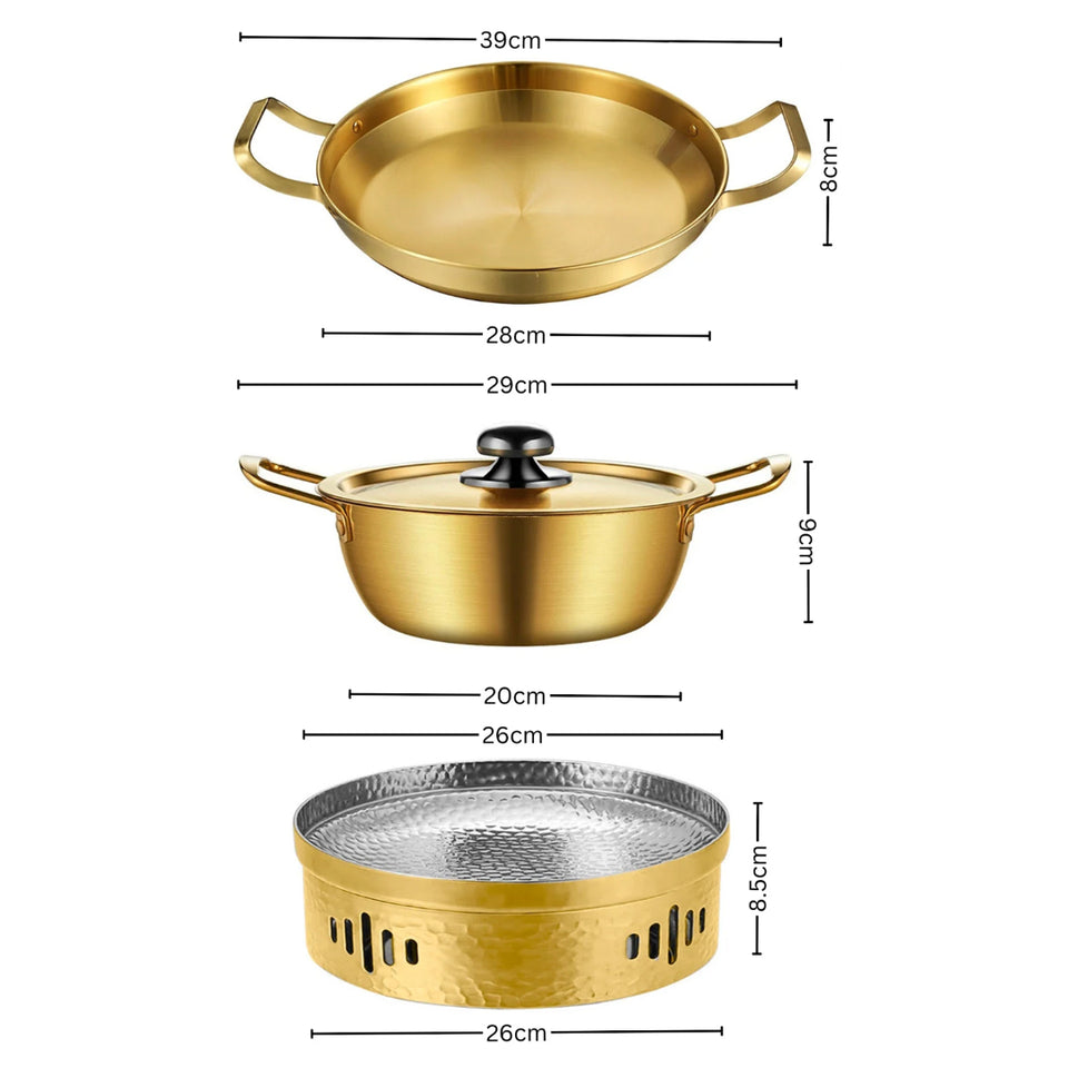 SOGA Kitchenware Bundle – Gold & Yellow Dry Pots and Ramen Pot for Stylish Kitchen Cooking