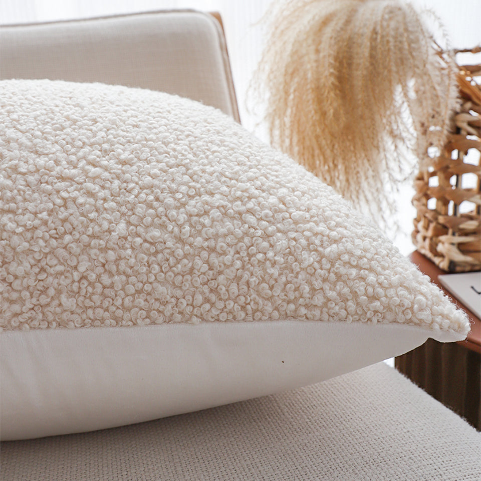 SOGA 2X Boucle Textured Cushion 50cm Cream White Soft Cozy Decorative Throw Pillow