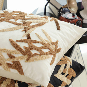 SOGA 2X 45cm Cream Brown Bamboo Leaf Botanical Embroidered Throw Pillow
