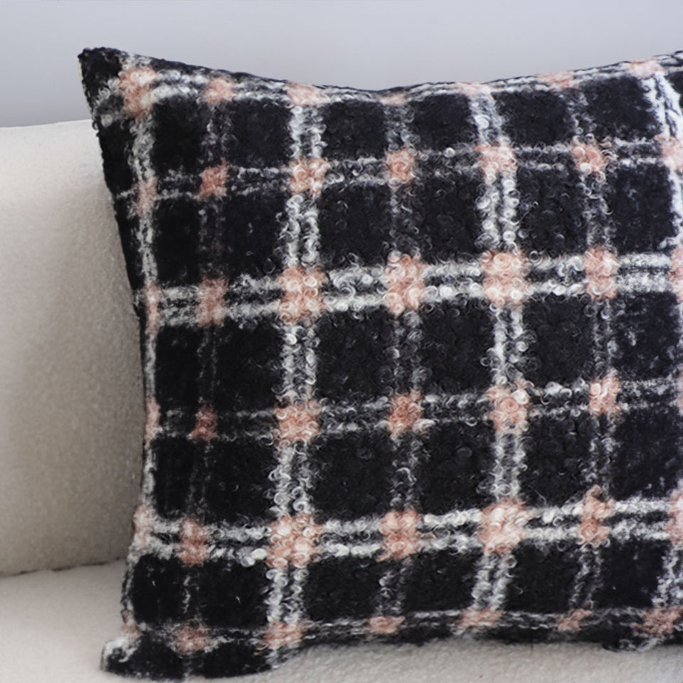 SOGA 50cm Modern Plaid Pattern Blush Pink Gray Decorative Throw Pillow