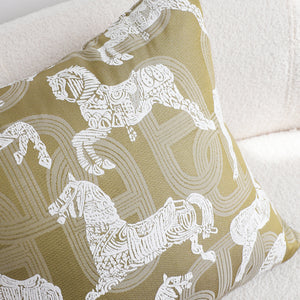 SOGA 2X 50cm Vintage Olive Green White Horse Pattern Throw Pillow