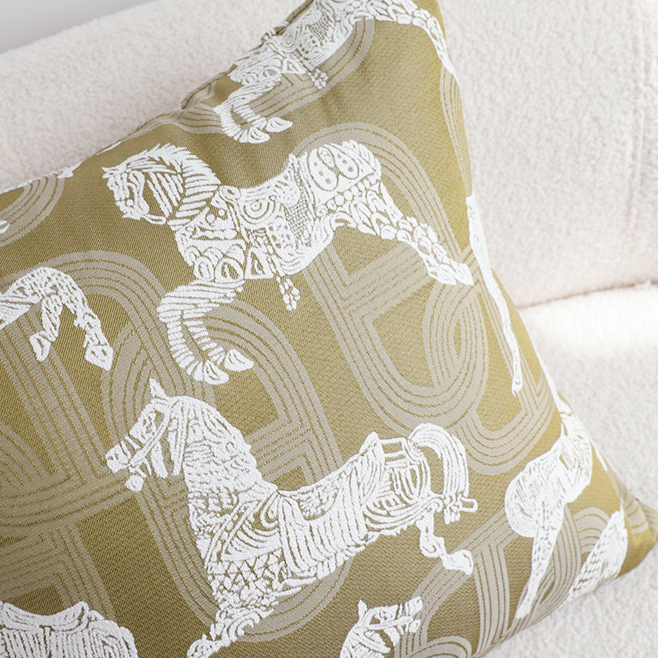 SOGA 2X 50cm Vintage Olive Green White Horse Pattern Throw Pillow