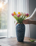 SOGA 35x17cm Blue with White Mini Floral Large Ceramic Flower Vase Elegant Living Room Home Decor