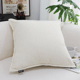 SOGA 50cm Beige Corduroy Wabi-Sabi Striped Throw Pillow