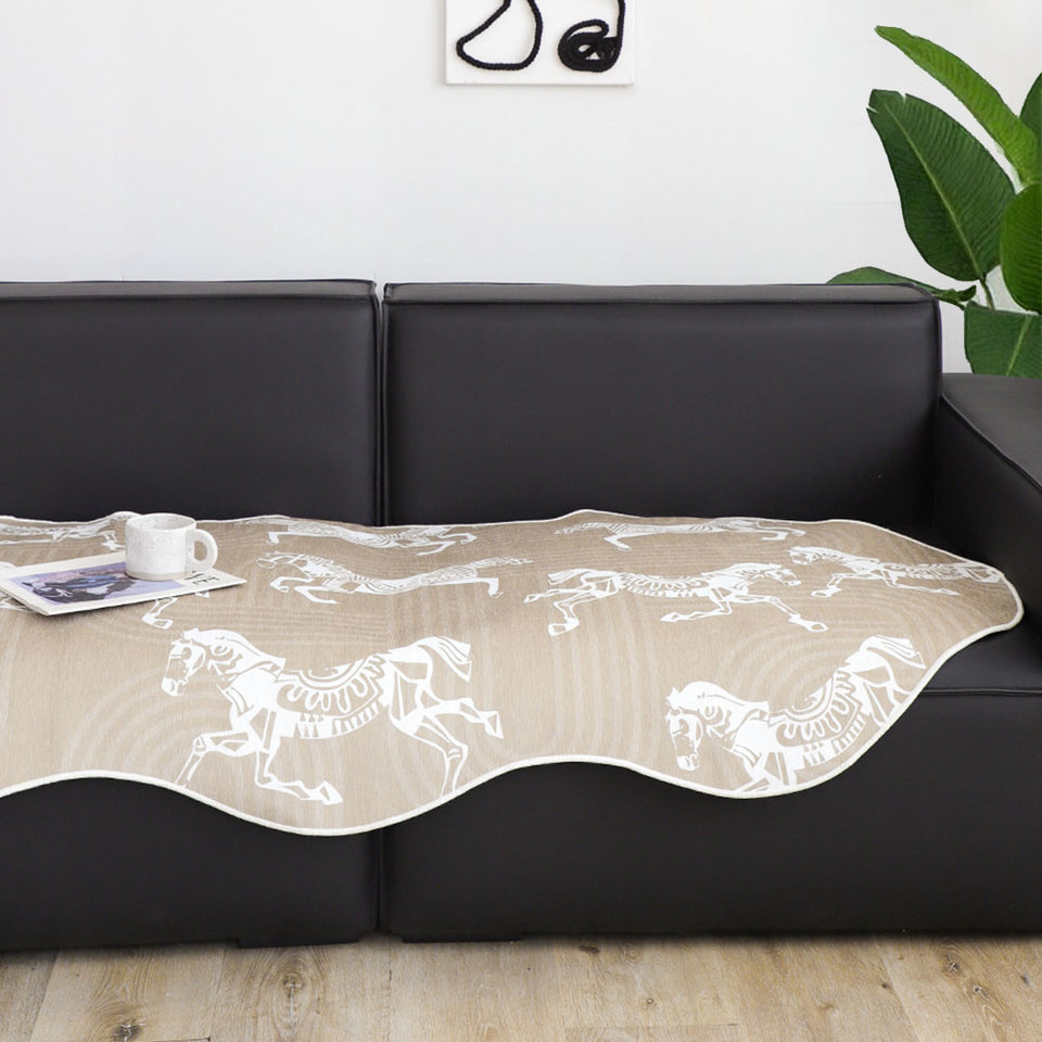 SOGA Two-Seater Beige Horse Print 90x90cm Throw Blanket Sofa Cover