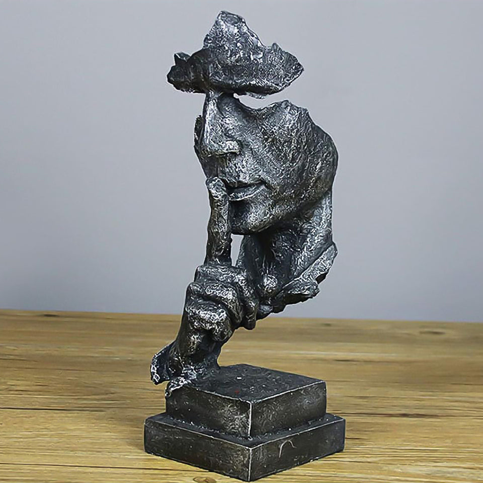 SOGA 31cm Black Resin Sculpture Silent Shush Face Design Modern Art for Home Decor