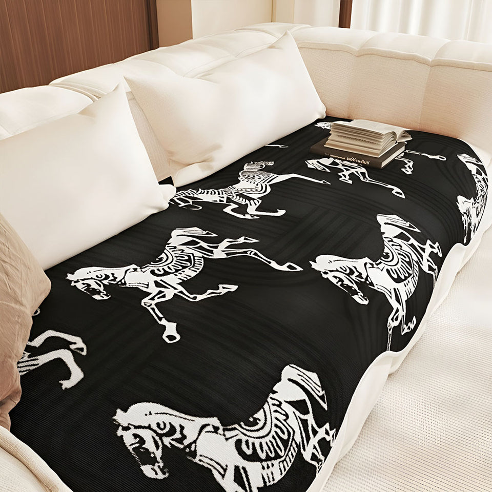 SOGA Four-Seater Black Horse Print 90x260cm Throw Blanket Sofa Cover