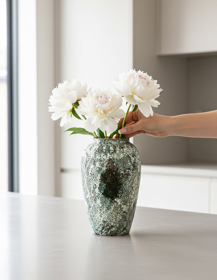 SOGA 30x19cm Green Medium Ceramic Flower Vase Elegant Living Room Home Decor