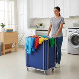 SOGA Stainless Steel Commercial Square Soiled Linen Laundry Trolley Cart with Wheels Blue