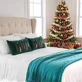 SOGA Christmas Bundle – 2 Dark Green Christmas Forest Lumbar Pillow & Teal Knitted Throw Blanket