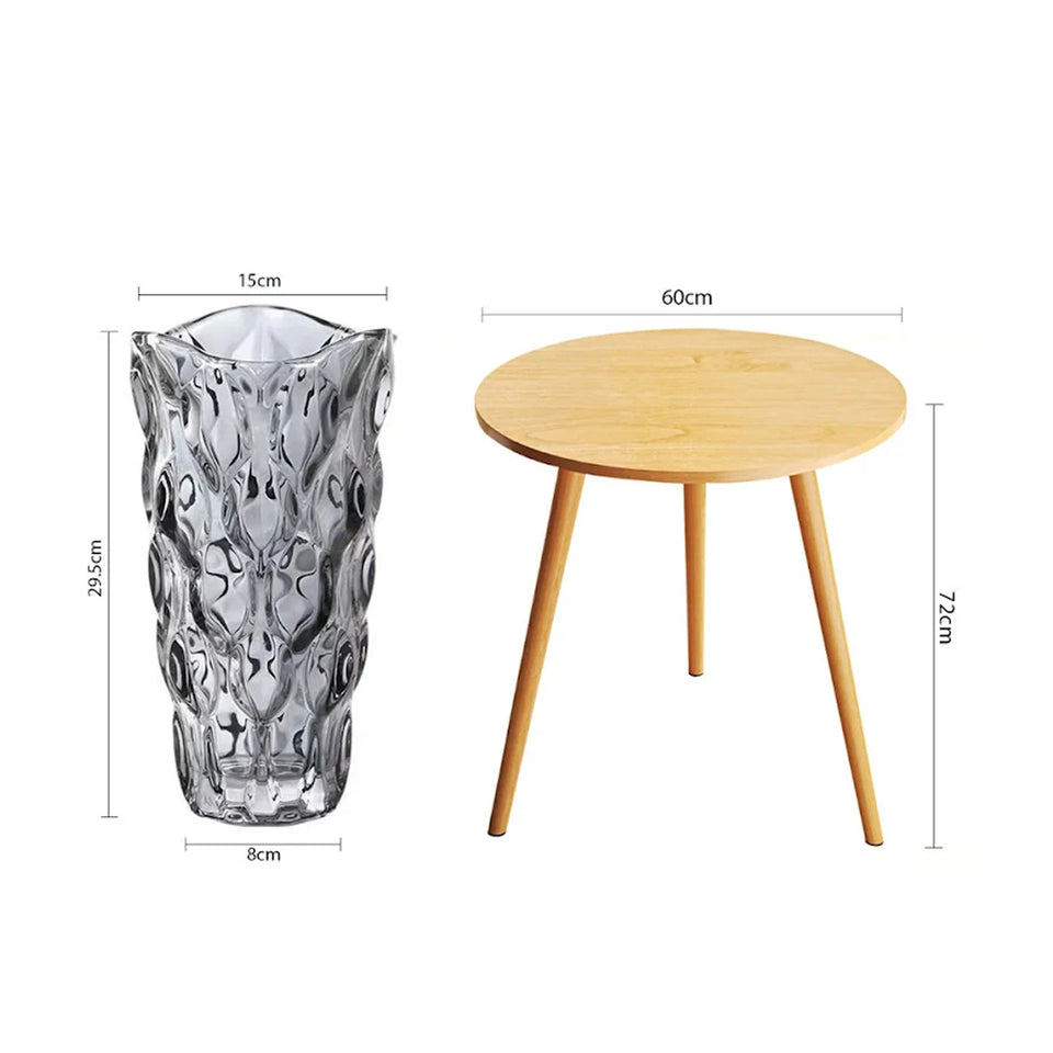 SOGA Home & Living Bundle – Walnut Side Coffee Table & Grey Glass Vase for Modern Home Decor