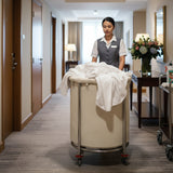 SOGA Stainless Steel Commercial Round Soiled Linen Laundry Trolley Cart with Wheels White
