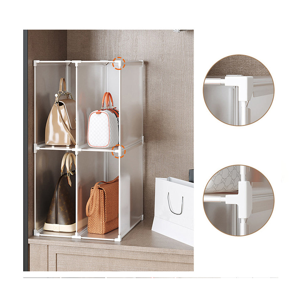 SOGA 2 Tier Multifunctional PP Plastic Bag Box Portable Cubby DIY Storage Shelves Stackable Handbag Purse Organiser