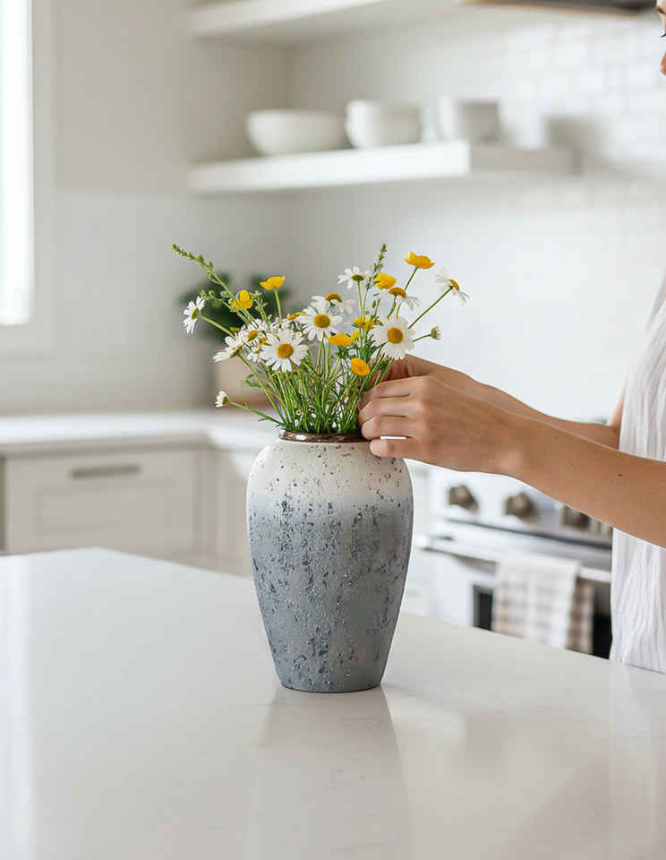 SOGA 30x19cm White and Grey Medium Ceramic Flower Vase Elegant Living Room Home Decor