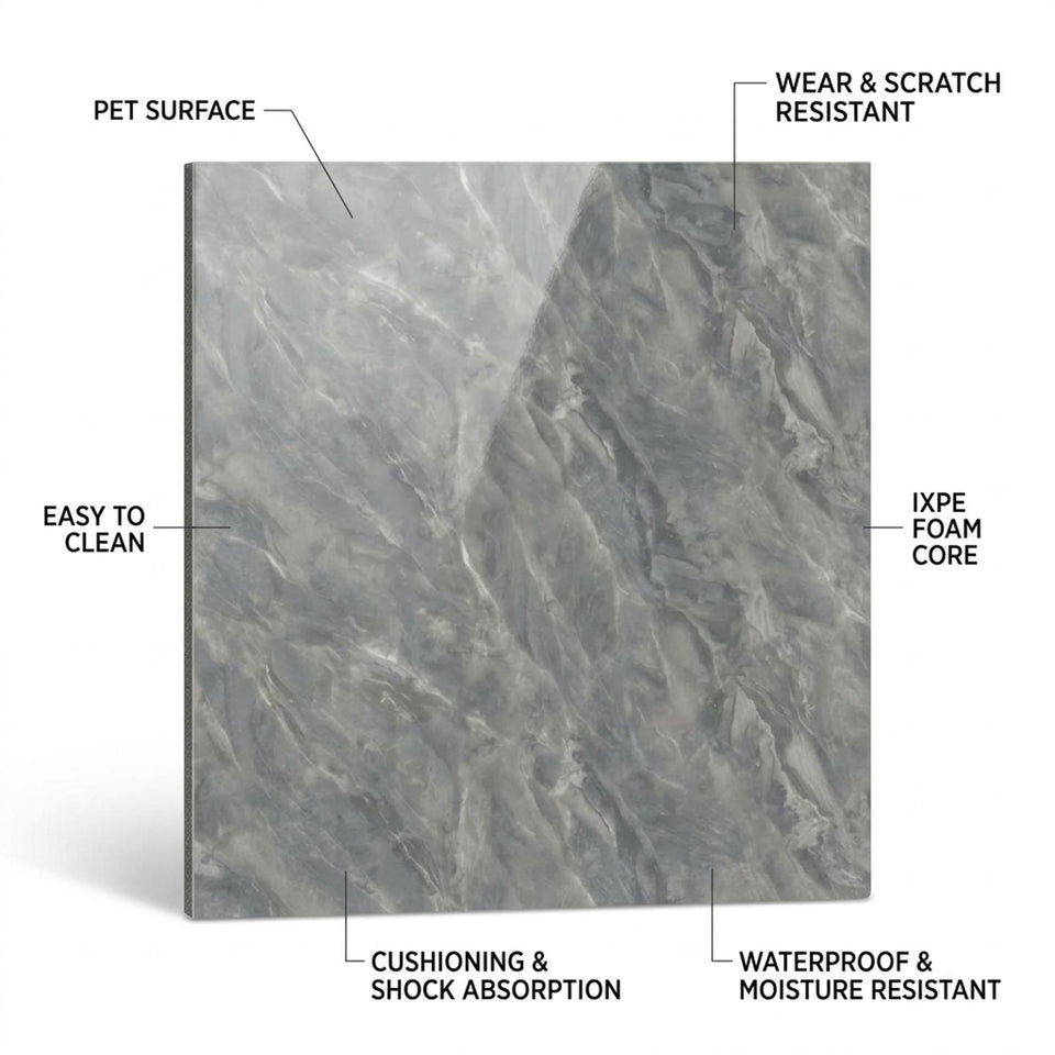 SOGA Peel & Stick Floor and Wall Tiles 60 x 60cm 10 Pack Grey Faux Marble