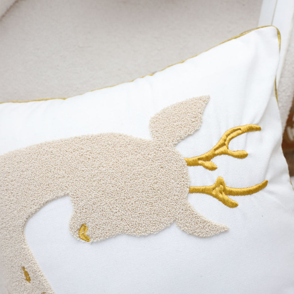 SOGA 45cm Whimsical Beige Reindeer Applique Gold Accent Throw Pillow