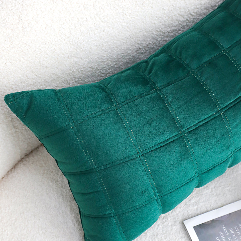 SOGA 30cm Green Velvet Quilted Grid Pattern Decorative Throw Pillow