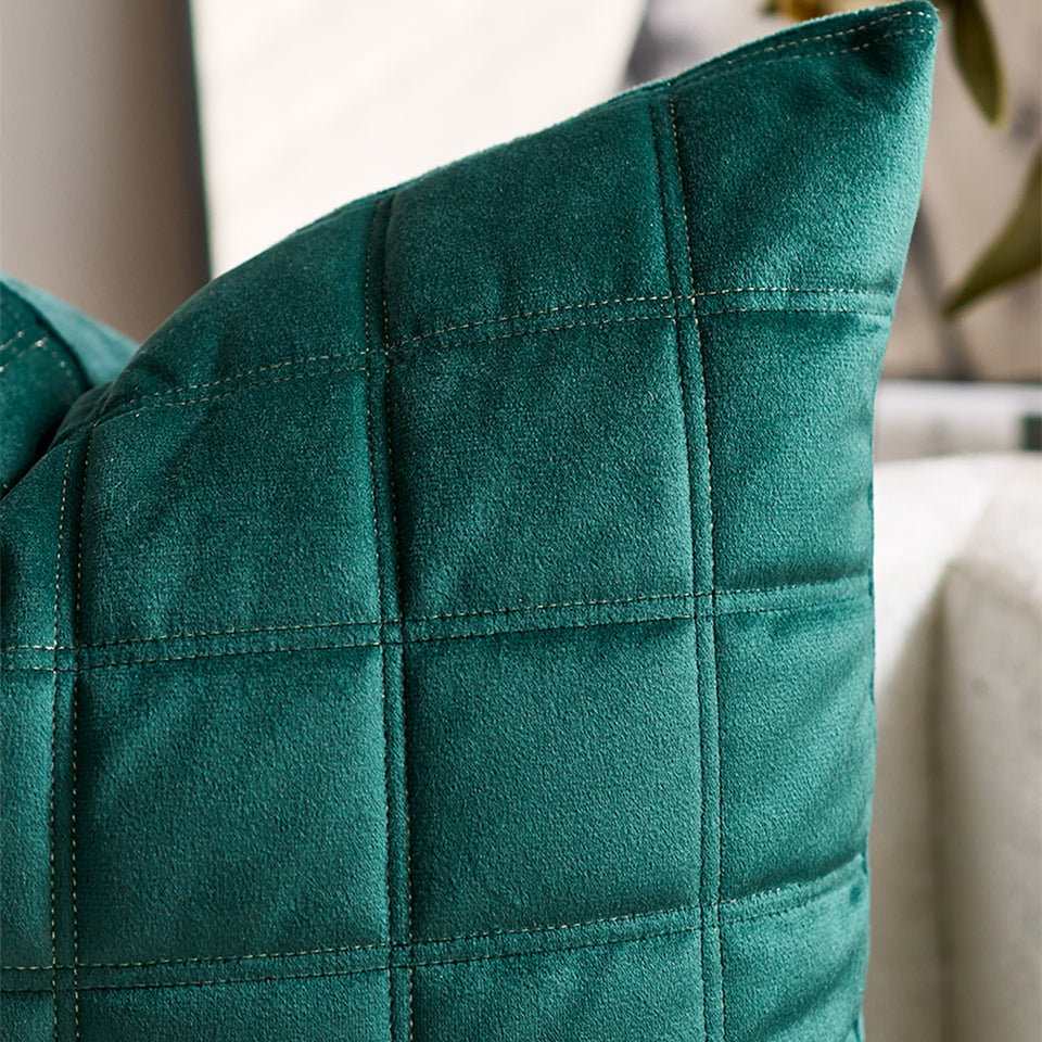 SOGA 2X Quilted Cushion 50cm Emerald Green Grid Pattern Soft Padded Decorative Throw Pillow