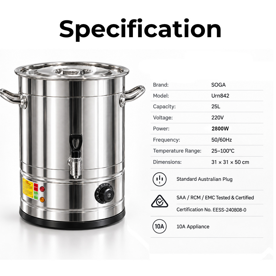 SOGA 25L 2200W Stainless Steel Commercial Hot Water Urn