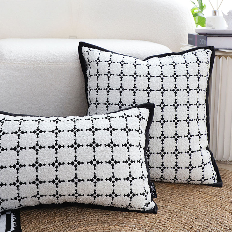 SOGA 35cm Moroccan Black Cross Pattern Black Trim Decorative Throw Pillow