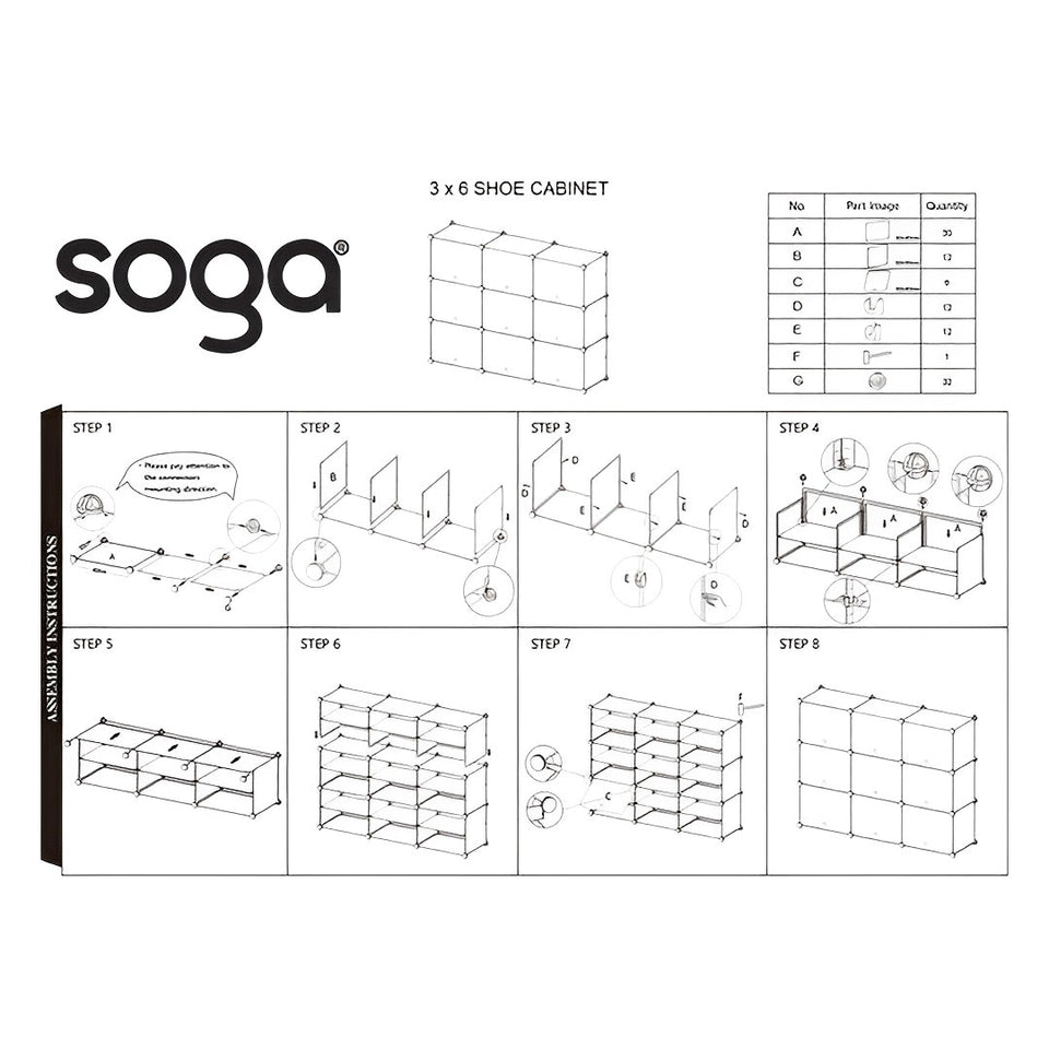 SOGA 5 Tier 3 Column White Shoe Rack Organizer Sneaker Footwear Storage Stackable Stand Cabinet Portable Wardrobe with Cover