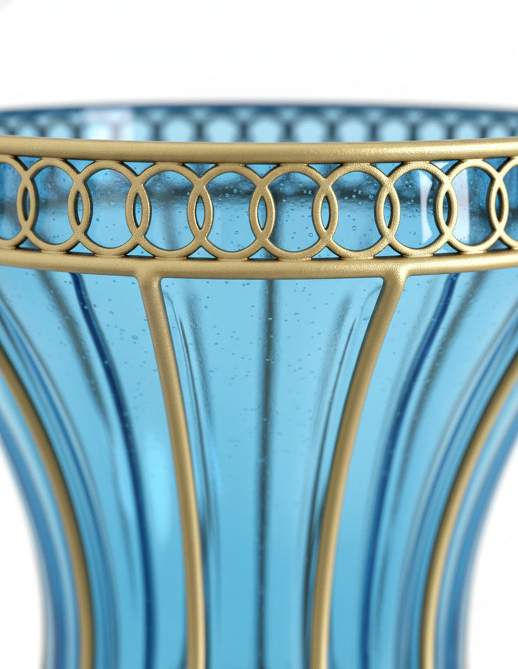 SOGA 67cm Blue Glass Tall Floor Vase with Metal Flower Stand