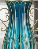 SOGA 51cm Blue Glass Oval Floor Vase with Metal Flower Stand